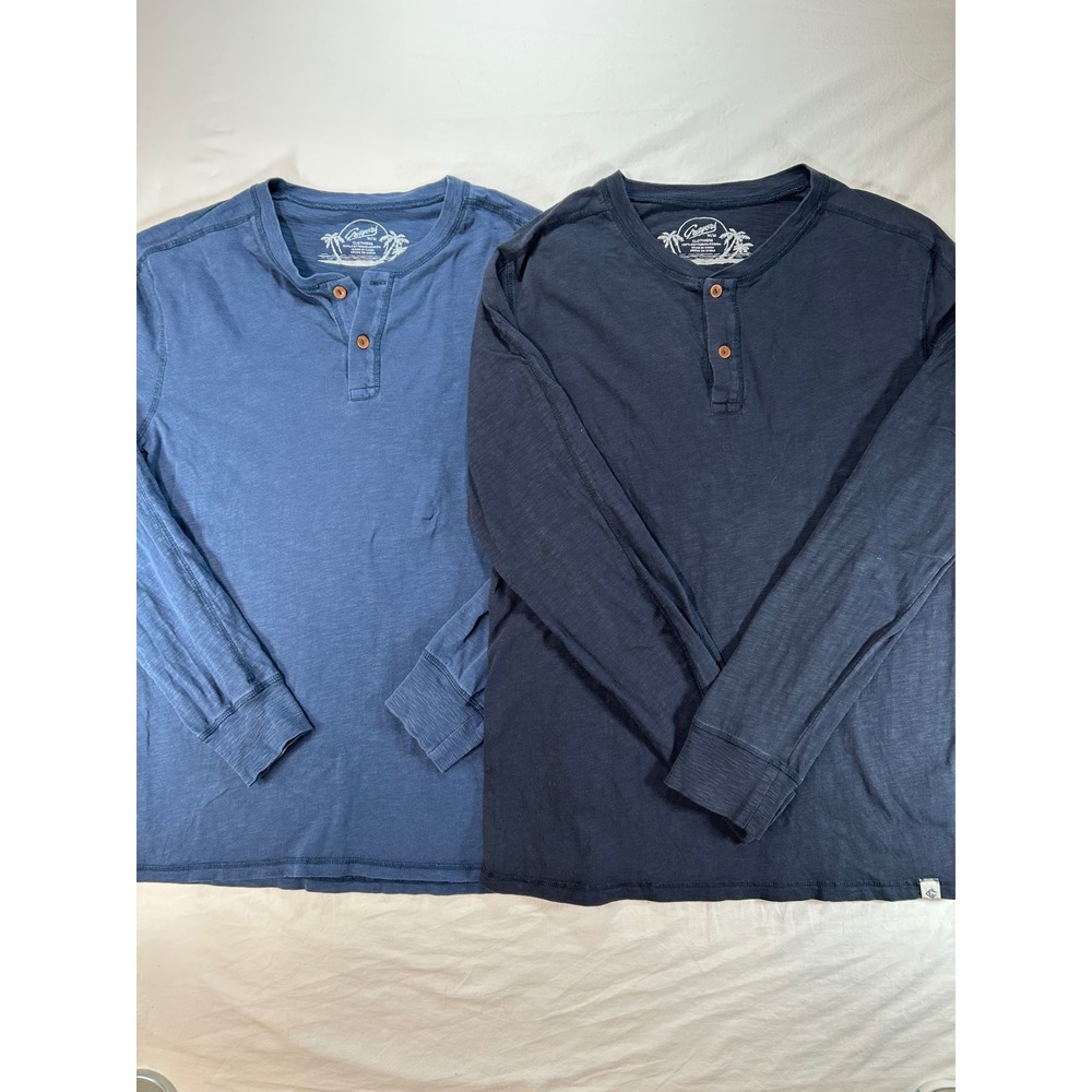 Grayers Mens 2 Pack Cotton‎ Slub Henley Shirts Blue Navy Long Sleeve Size Medium